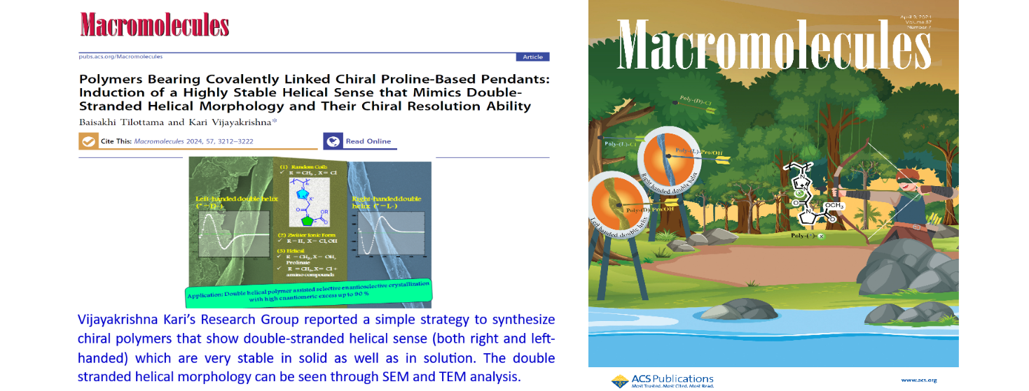 "Polymers Bearing Covalently Linked Chiral Proline-Based Pendants: Induction of a Highly Stable Helical Sense that Mimics Double-Stranded Helical Morphology and Their Chiral Resolution Ability" by B. Tilottama and Vijayakrishna Kari